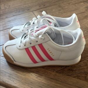 Girls Adidas Samoa White and Pink Sneakers